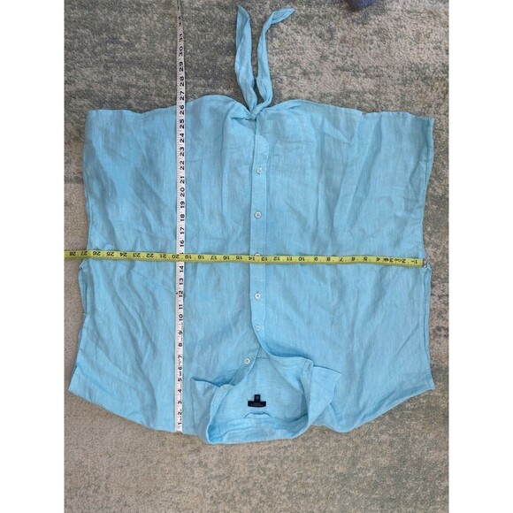 Talbots Blue 100% Linen Plus Petite 3XP Lightweight Summer Top Tie Country - Picture 3 of 6